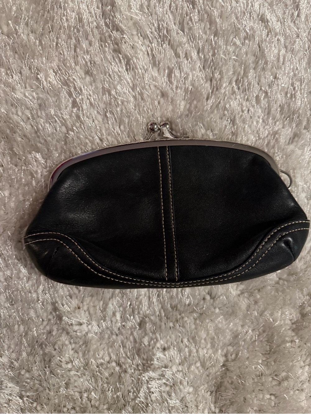 Vintage Coach Black Leather Kiss Lock Coin Purse / Change Purse ๐ค